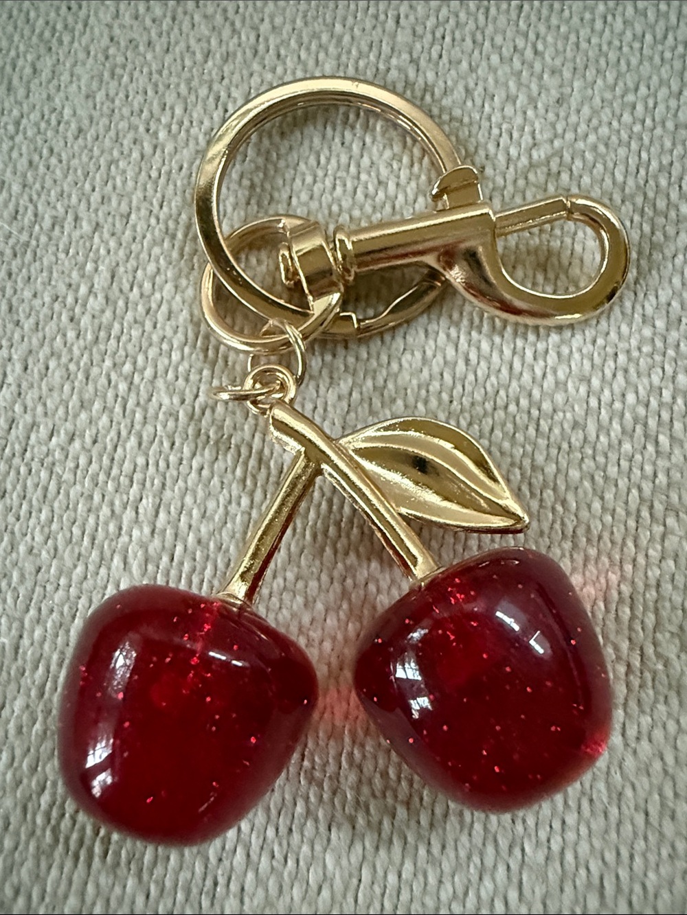 Gold Cherry Keychain with Sparkling Red Cherries - Picture 3 of 5